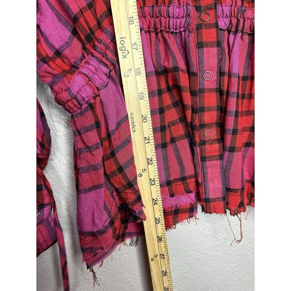Free People Pacific Dawn Plaid Wool Blend Shirt Drawstring Waist Snap Front Med - Picture 9 of 10